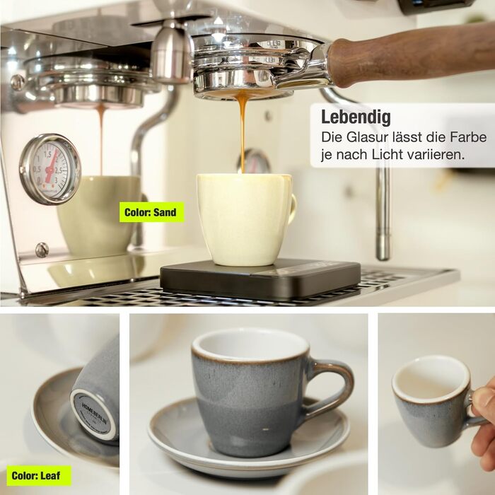 Набір еспресо-чашок Homeberlin® Barista Pro: 4 чашки по 80 мл з підставками, преміум якість, ручна робота, глазур з листом