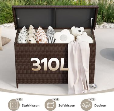 Водонепроникний садовий ящик Amopatio Gartenbox 480л з поліротангу, металевий з колесами та газліфтом для саду, балкону - коричневий