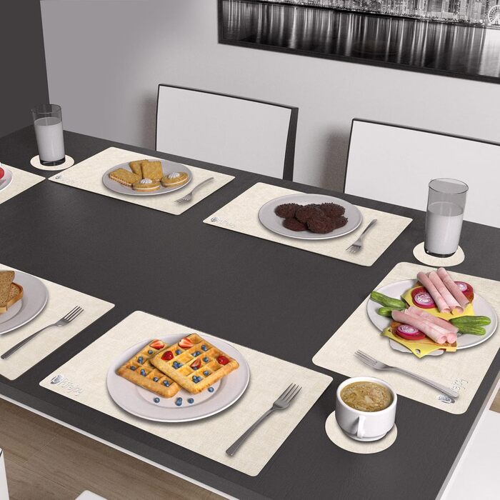 Набори підставки під тарілки Purejoy Platzsets, 6 шт., сірі, миючі, неслизькі, термостійкі, з PU шкіри, для дому, кухні, обіднього столу, 43x30 см