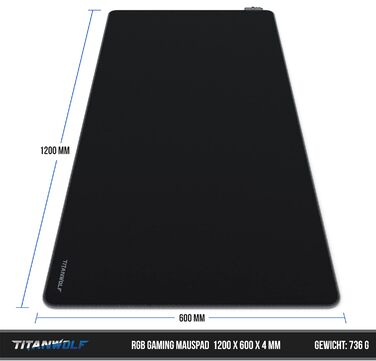TITANWOLF XXXL RGB килимок для миші – 1200 x 600 мм, LED, 7 кольорів, 4 режими, для геймінгу, гумова основа, миється