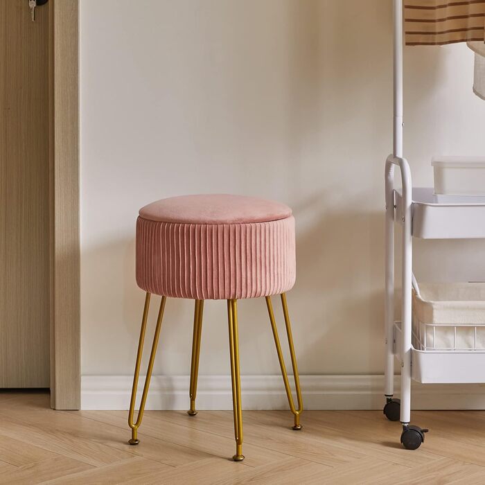 Пуф з відділенням для зберігання IBUYKE, рожевий, з металевими ніжками, знімний чохол