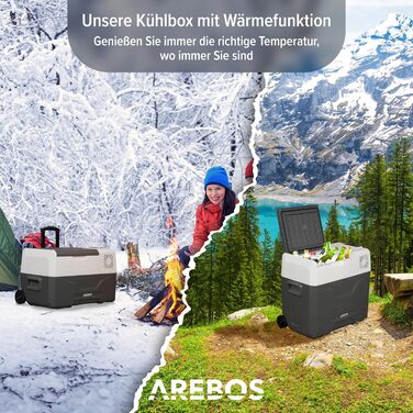 Автомобільний компресор-холодильник Arebos 47л з колесами: Електрична сумка-морозильник з APP, USB, 12/24/230V для авто, кемпінгу, човна