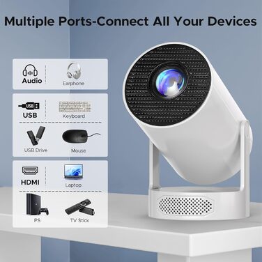 Портативний проєктор Mini Beamer з динаміком, підтримка 1080P/4K, Auto Keystone, WiFi 6, Bluetooth 5.0, 220° обертання, для домашнього кінотеатру та використання на вулиці