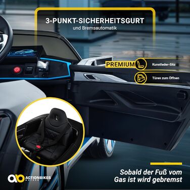 Дитячий електромобіль BMW i4, ліцензія, з пультом 2,4 ГГц, електроавто для дітей від 3 років, іграшкове авто, білий/чорний, Actionbikes Motors