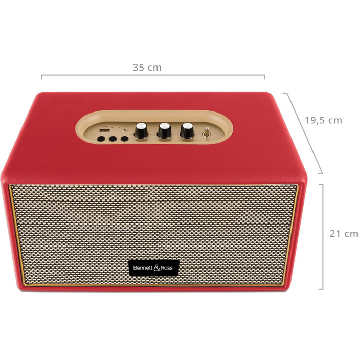 Ретро Bluetooth колонка Bennett & Ross BB-860RD Blackmore у шкіряній обробці, 2x30 Вт, USB MP3-плеєр, AUX, червона