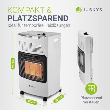 Газова обігрівальна техніка Juskys Keramik GS42US - 4200 Вт з регулятором тиску та шлангом. Мобільний, ефективний та економічний газовий нагрівач.