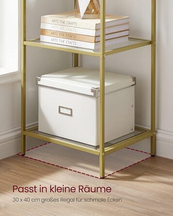 Регал VASAGLE з 5 полицями, скляна вітрина для ванної, вітальні, кухні, офісу, прозора + металік золото, легка збірка, LGT029A01