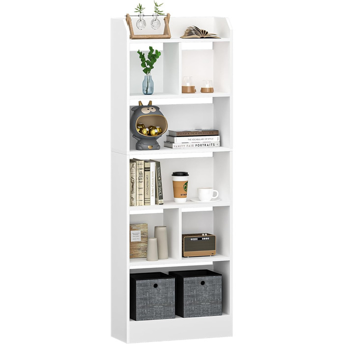 Стильний стелаж для книг з 6 секціями, білий, 24 x 60 x 170 см (BC11103X)