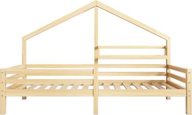 Ліжко дитяче Merax 90x200 см з бортиками, з ящиками та полицею, біле. Стабільне дерев'яне ліжко-будиночок з ламелями. Ігрове ліжко для хлопчиків та дівчаток.