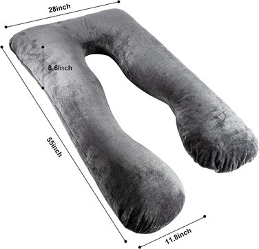 Охолоджуюча Домашня подушка для вагітних U-подібної форми, подушка для годування грудьми з чохлом U-подібна подушка для годування грудьми, подушка для жінок і тих, хто спить на боці, 140x70 см, чорний чорний сірий