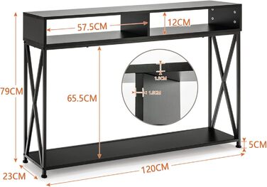 Консольний стіл COSTWAY 2 яруси, дерев'яний стіл для передпокою, журнальний столик, 120 x 23 x 79 см (чорний)
