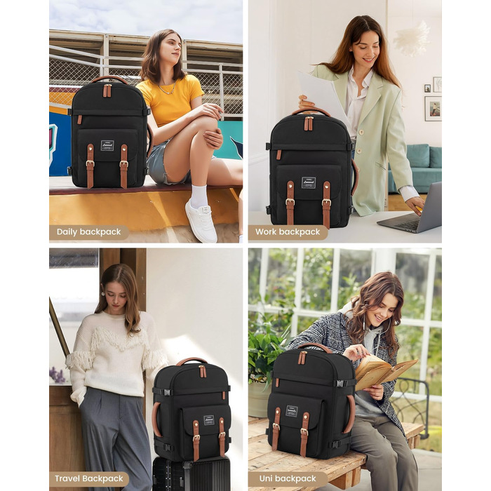 Рюкзак LOVEVOOK для ручної поклажі в літак, жіночий, водонепроникний, універсальний, для ноутбука 17 дюймів, шкільний, для студентів, подорожей, чорний/коричневий, 45x32x15 см