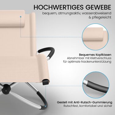 Крісло-гойдалка ELONEO для вулиці з кишенею, розслаблююче крісло до 180 кг, стійке до погодних умов, шезлонг для саду та балкону (з подушкою, кремово-антрацитовий)