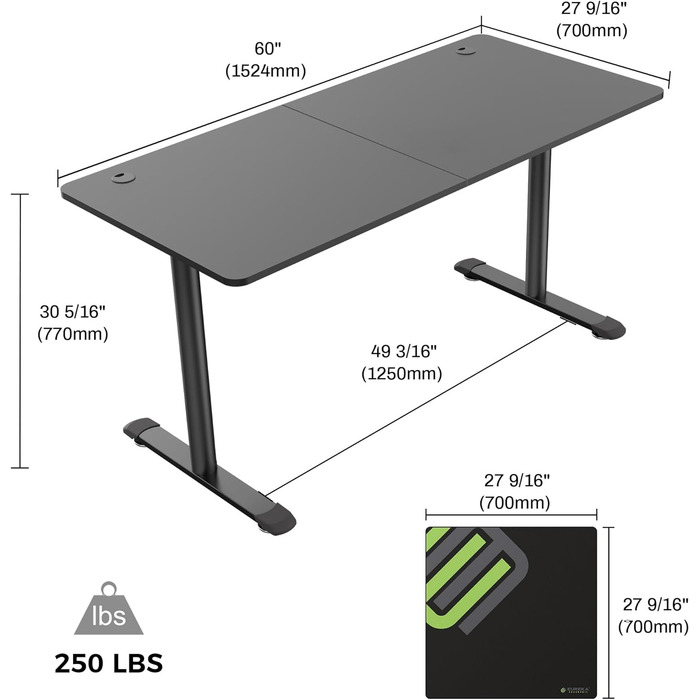 Стіл EUREKA ERGONOMIC, стіл для ноутбука для домашнього офісу, стійкий I-подібний стіл (152 66 см, чорний)