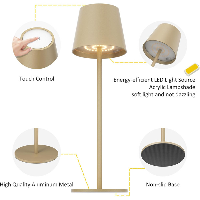 LED настільна лампа K-Bright 2 шт. з регулюванням яскравості, акумуляторна, бездротова, 3000K/4000K/6000K, USB-C, IP54, хакі, 2 шт.