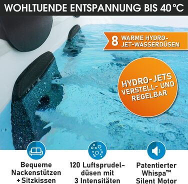 Гідромасажний басейн-джакузі BRAST Whirlpool MSpa Oslo для 6 осіб, 160x160x65 см, 120 масажних форсунок, LED-підсвітка, зимостійкий, для дому та вулиці