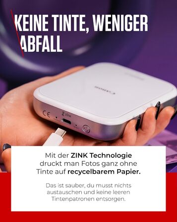 Canon Zoemini 2 Perlweiß: Міні-фотопринтер для смартфонів та планшетів | Модель для подорожей | Комплект друку