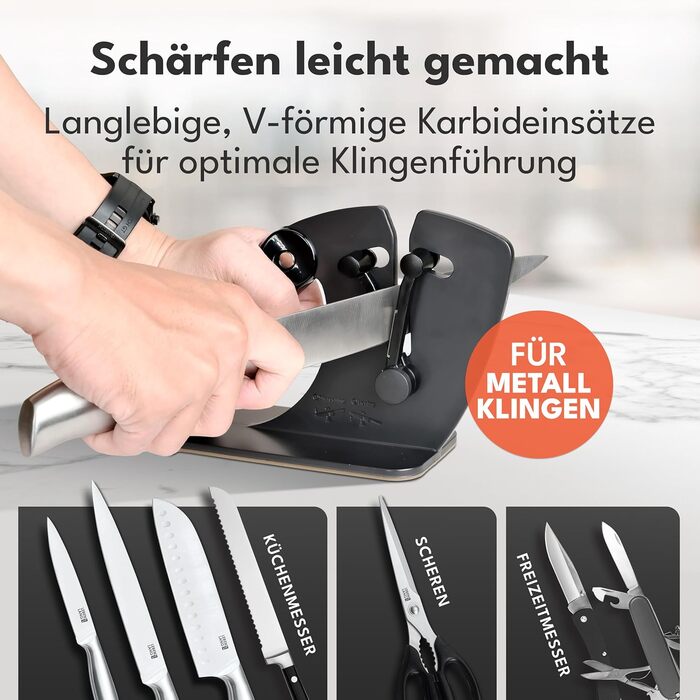 Точилка для ножів LEBENLANG Profi: 15-45 градусів, рухома V-подібна леза для грубого та тонкого заточування ножів та ножиць | Професійна точилка для ножів