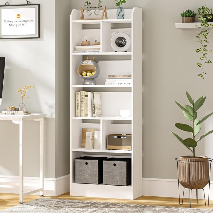 Стильний стелаж для книг з 6 секціями, білий, 24 x 60 x 170 см (BC11103X)