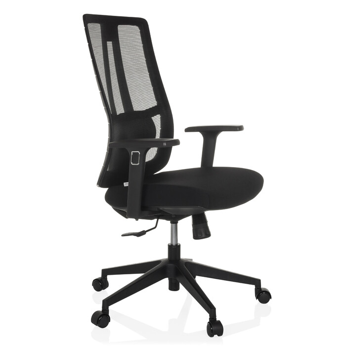 Офісне крісло / Крісло з поворотним механізмом TRAMORE BASE з тканиною для сидіння / сіткою для спинки, чорного кольору, hjh OFFICE
