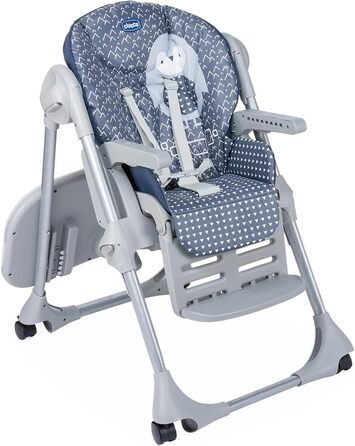 Дитячий стільчик Chicco Polly Easy з функцією гойдалки, регульована висота та підніжка, 4 колеса, компактне складання, від 6 місяців до 3 років, синій Penguin, 15 кг