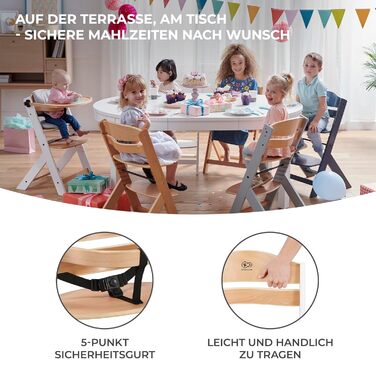 Дитячий стільчик Kinderkraft ENOCK 3 в 1: дерев'яний, регульована спинка, для дітей від 6 місяців до 10 років, сірий