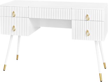 Туалетний столик Merax з дзеркалом та LED-підсвічуванням, з поличкою, 6 висувних ящиків, золоті ручки, білий, 102x100x41.5 см (без табурета)
