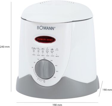 Фритюрниця для фондю Bomann Fryer FFR 1290 CB 2в1 з 6 виделок для фондю, панель керування з дисплеєм керування, сенсорний корпус, 1 літр олії/жиру, 840 Вт, білий