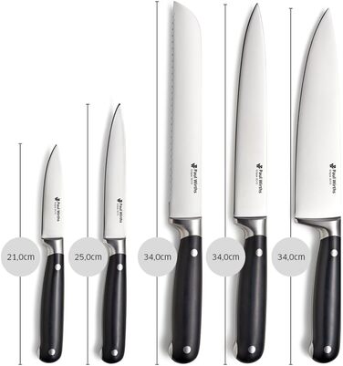 Набір ножів Paul Wirths Eclipse, 5 предметів: ніж для хліба, ніж кухарський, ніж для шинки, ніж універсальний, ніж для очищення | Чорний | Надзвичайно гостре лезо | 37 x 23,5 x 9,5 см