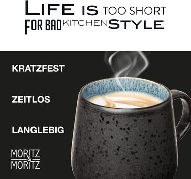 Набір з 4 чашок Moritz & Moritz SOLID - кольорові, чорний екстер'єр, з кераміки, для кави, чаю, мікрохвильова піч, безпечно мити в посудомийній машині