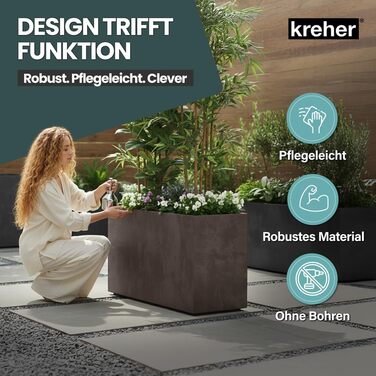 Плантатор Kreher XL Millennium: різні розміри та кольори. Імітація натурального каменю (коричневий, бежевий, антрацит, сірий). З міцного пластику. Роздільник простору (прямокутний)