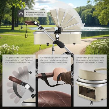 Дитяча коляска Tectake 2 в 1: розкладний візок-ліжко з підніжкою, тримачем для напоїв, люлькою та дощовиком (сірий/бежевий)