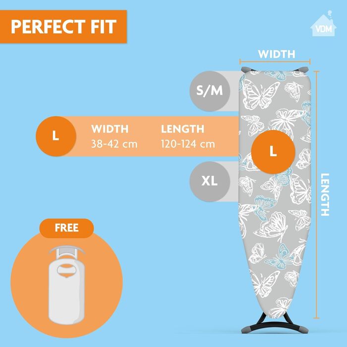 Чохол для прасування білизни Comfort - універсальний, до 45x125 см, 100% бавовна, з шаром м'якої піни, для комфортного прасування