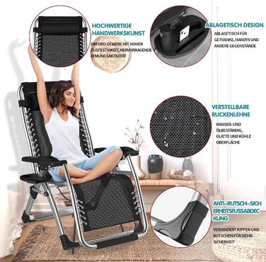 Розкладний шезлонг для відпочинку: зручний та міцний садовий стілець з регульованою спинкою (200 кг, срібний)