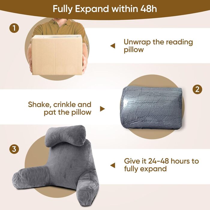 Подушка для сидіння в ліжку для дорослих, з меморі-піною, 63,5 см, зйомний валик для шиї, знімна та пральна наволочка, подушка для спини з подовженими підлокітниками