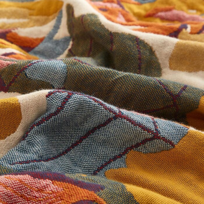 Богемна ковдра Boho Decke 100% бавовна – двостороння муслінова ковдра 150x200 см, м'яка ковдра для дивана та покривало для ліжка, естетичний дизайн, ідеально для вітальні та спальні, помаранчевий/зелений 150 x 200 см, Sommertanz