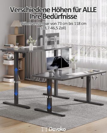 Електричний регульований стіл Devoko 120x60 см: стіл для стоячи/сидячи, офісний, з пам'яттю, чорний