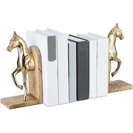 Набір підставок для книг Relaxdays з 2 шт. , декоративний, фігурки коней, для книжкової шафи, елегантний дизайн, ВхШхГ 26,5x9x13 см, натуральний/золотий