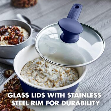 Набір посуду GreenPan Rio 16 предметів, антипригарне покриття з кераміки, без PFOA та PFAS, для здорового приготування, легко миється, сумісний з посудомийною машиною, синій