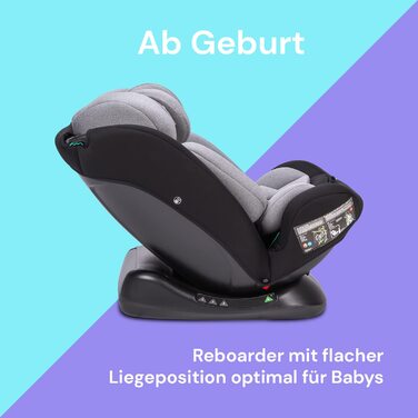 Дитяче автокрісло Booboo Safety London без сидіння Isofix i-Size, звернене проти руху, від 40 до 150 см, Black Grey