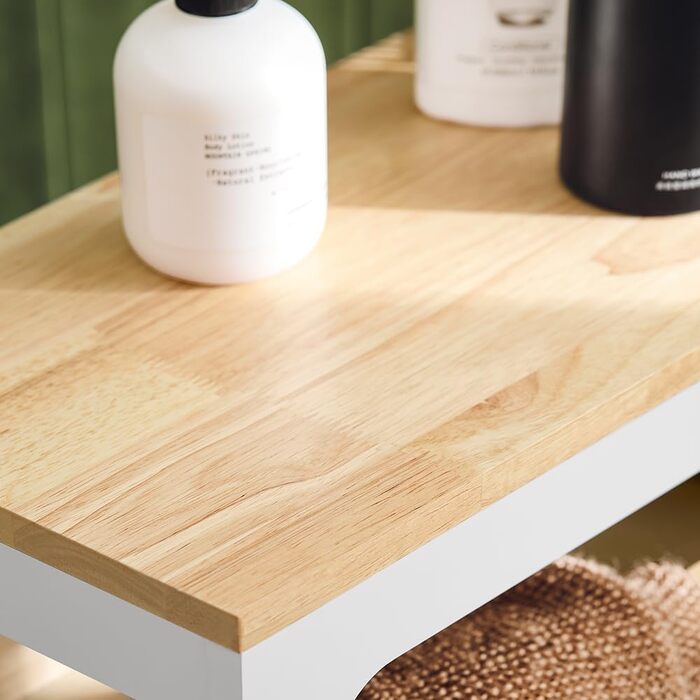 Тумбочка для ванної кімнати SoBuy з колесами, вузька з 3 висувними ящиками, компактна комода з дерева, навісна шафка для маленьких ванних кімнат, туалетів та кухонь, білий, 65x23x82 см, BZR54-W (Натуральний)