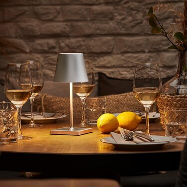 SIGOR Nuindie - LED акумуляторна настільна лампа, димування, для дому та вулиці, 38 см, срібна (Mini, Easy Connect)