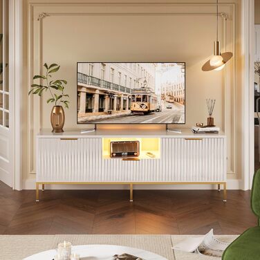 Тумба під ТВ Bestier для телевізора 55/60 дюймів, біла, з полицями для зберігання - сучасна медіа-консоль для вітальні та спальні