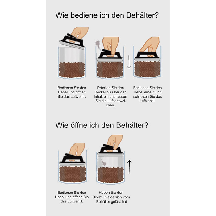 Контейнер для кави KC Kitchen & Co. 1 кг, нержавіюча сталь, вакуумний клапан, 2800 мл, білий матовий/чорний матовий