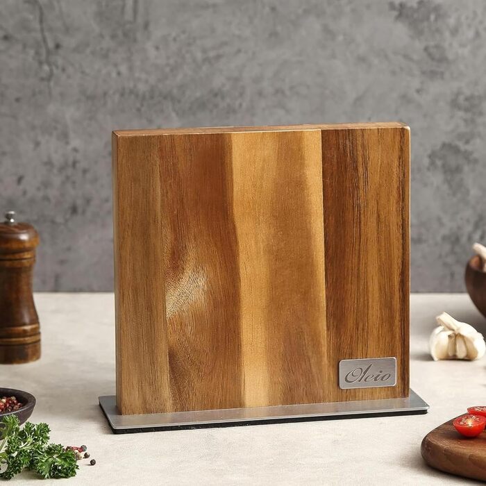 Набір кухонних ножів Wakoli EDIB з магнітним блоком | 3 ножі з дамаської сталі (8,5-17см) з VG10-сердечником, дерев'яні ручки, для овочів та м'яса