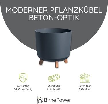 Плантатор BirnePower Gracia Slim 44,5 см – Сучасний горщик для квітів з ніжками, бетонна текстура, стійкий до УФ та погодних умов, елегантний кашпо для балкона, саду, інтер'єру – Антрацит (28,5 см)
