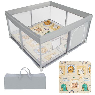 Дитячий манеж Gupamiga з ігровим килимком 120x120x65 см, дихаюча сітка, легке складання та очищення