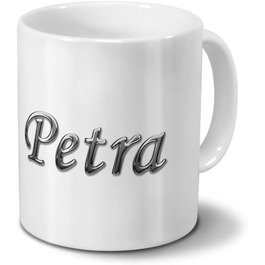 Кружка з ім'ям Петра - Хромований напис - Іменна кружка, Кружка для кави, Кухоль, Чашка - Біла