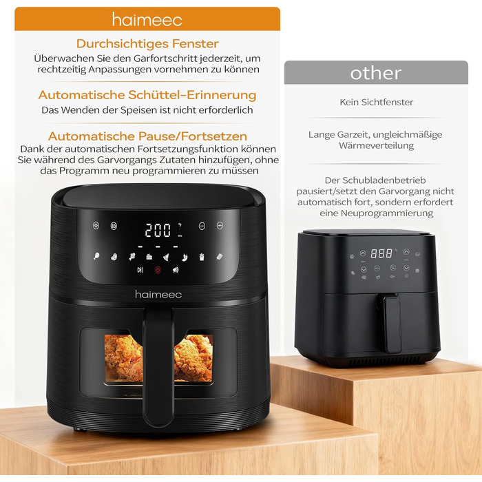 Фритюрниця повітряна 6л з вікном, без олії, 8-в-1, 30-200°C, 78 рецептів, антипригарне покриття, тиха робота