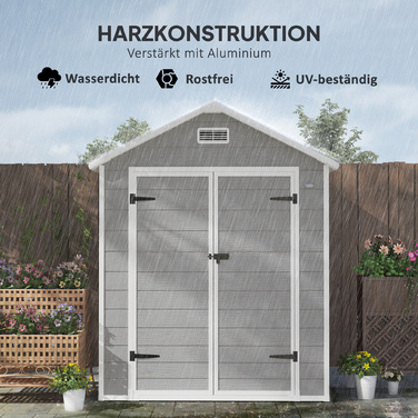 Outsunny Garden Shed 2,4 м², Водонепроникний садовий сарай з підлоговим моноскатним дахом, 182x151x219/181 см, Сарай для інструментів з дверима, що замикаються, Вікно Велосипедний гараж, Садова шафа з алюмінію, для заднього двору, Саду, Сірий | Аосом
